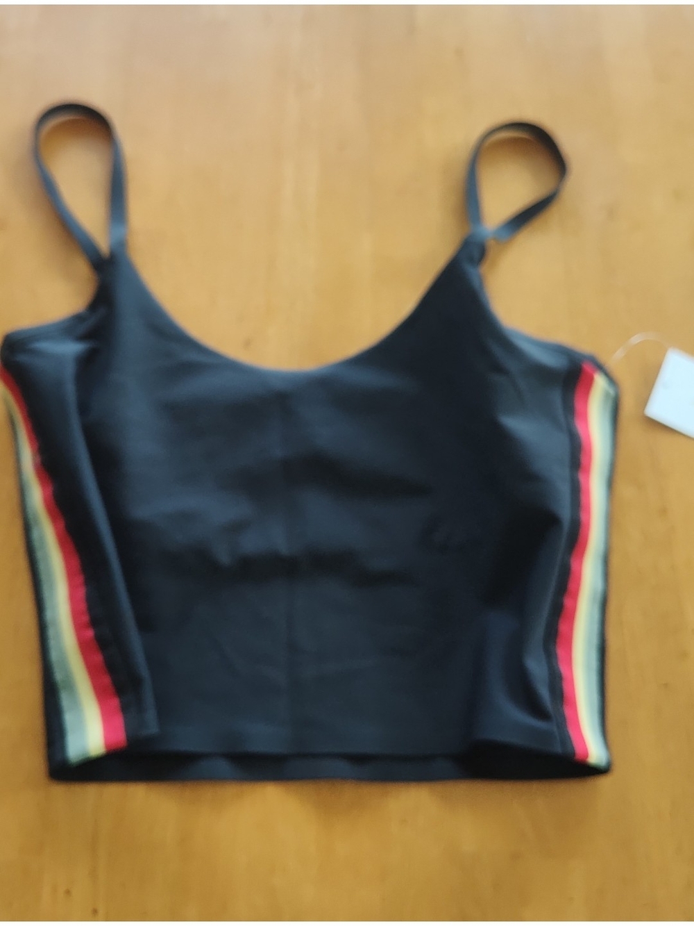 Spiritual Gangster Black Crop Tank with Red, Yellow & Green Side Stripes Size M.